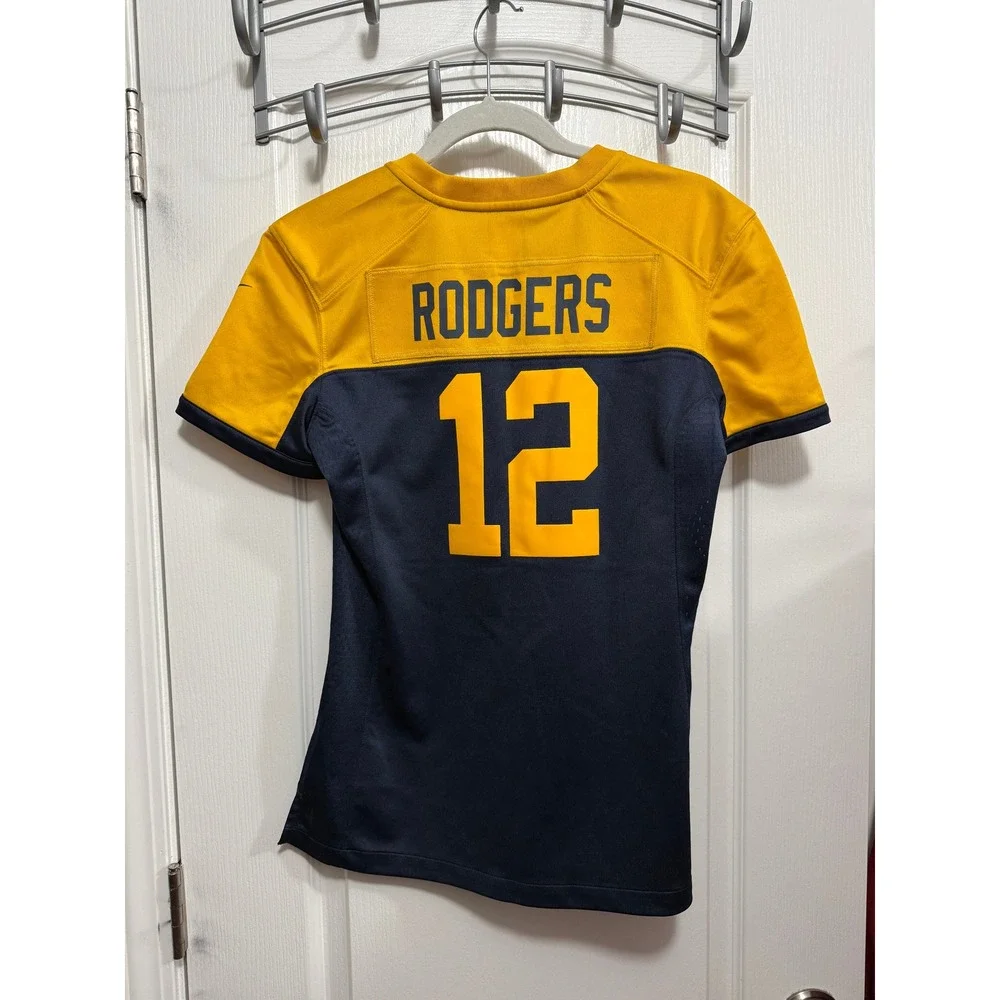 Nike Green Bay Packers Aaron‎ Rodgers 12 NFL Jersey Women's Small Yellow Blue